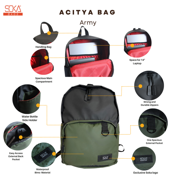 SOKA – Tas Ransel Pria | Backpack Acitya Army - Bahan Waterproof
