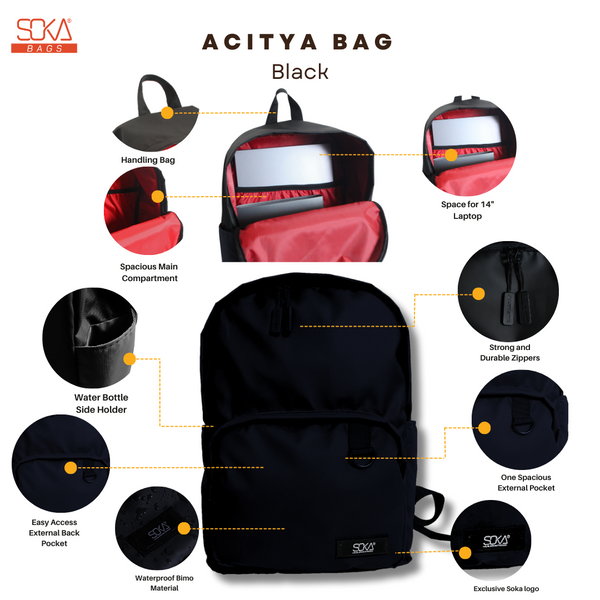SOKA – Tas Ransel Pria | Backpack Acitya Black - Bahan Waterproof