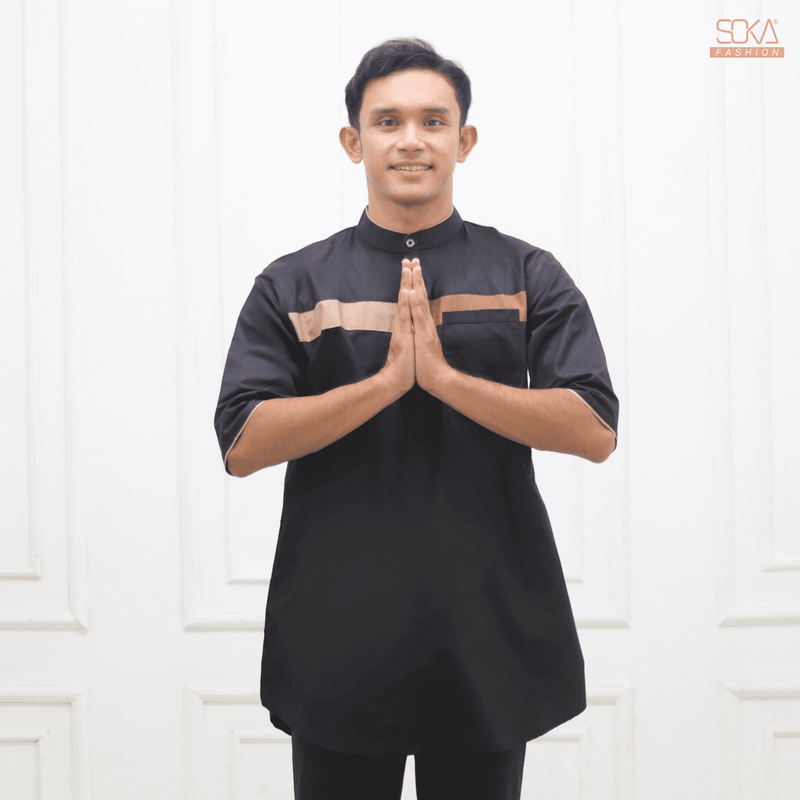 Koko Kurta Dewasa Nazam | Baju Koko Kurta Lengan 3/4 Black – Fashion Muslim Pria