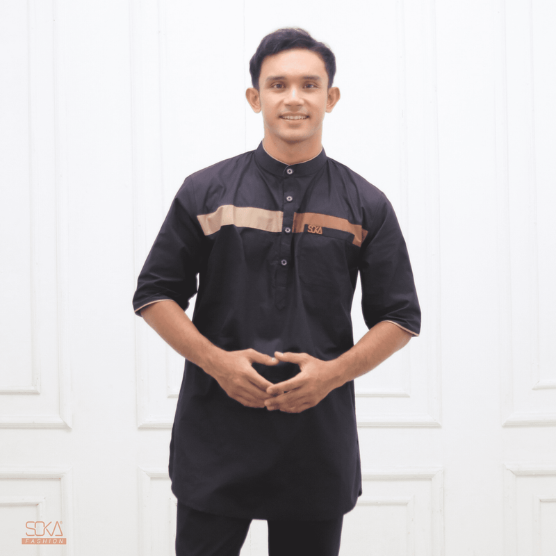 Koko Kurta Dewasa Nazeem | Baju Koko Kurta Lengan 3/4 Black – Fashion Muslim Pria