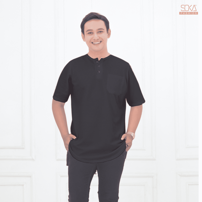 Koko Kurta Dewasa Hazan | Baju Koko Kurta Lengan Pendek Black – Fashion Muslim Pria