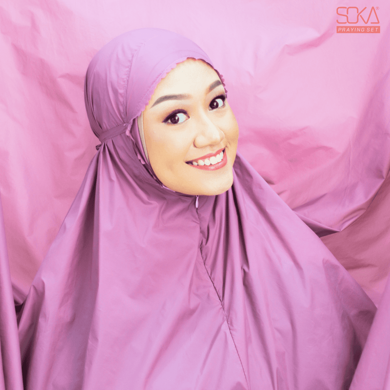 Mukena Dewasa Polos Shana Purple Laser Cut Bahan Premium - Fashion Muslim