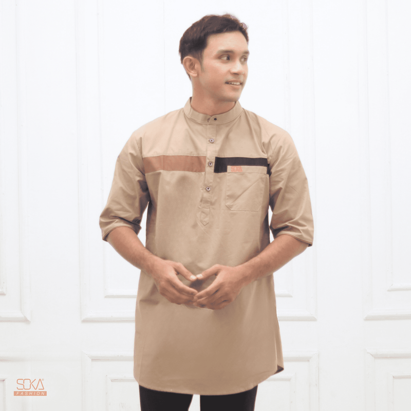 Koko Kurta Dewasa Nazeem | Baju Koko Kurta Lengan 3/4 Cream – Fashion Muslim Pria