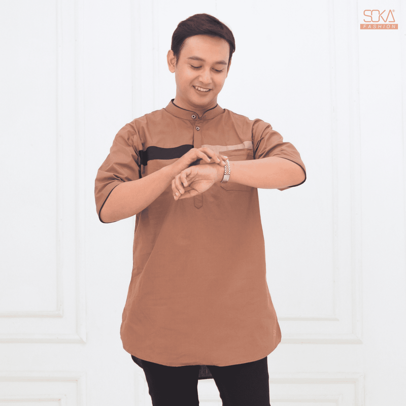 Koko Kurta Dewasa Nazam | Baju Koko Kurta Lengan 3/4 Mocca– Fashion Muslim Pria