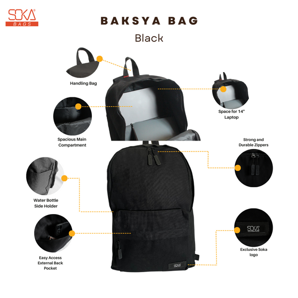 SOKA – Tas Ransel Pria dan Wanita | Backpack Baksya Hitam - Bahan Canvas Premium