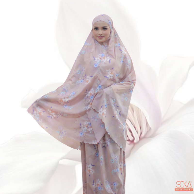 SOKA - Mukena Dewasa Travel Parasut Motif Premium Sora Nude - Fashion muslim