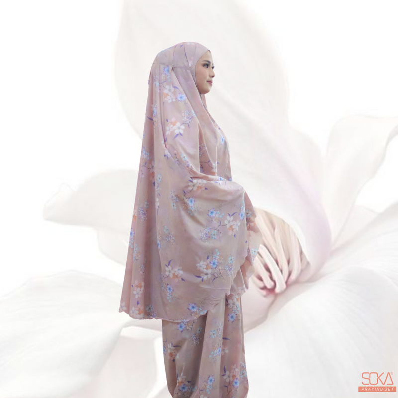 SOKA - Mukena Dewasa Travel Parasut Motif Premium Sora Nude - Fashion muslim