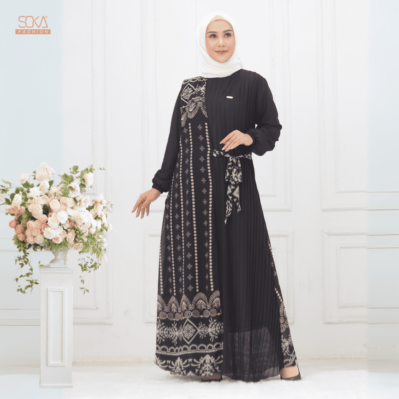 SOKA - Gamis Long Dress Kayna Black - Fashion Muslim