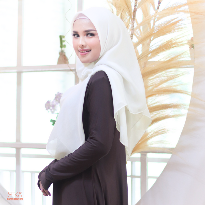 Hijab Segi Empat Paris Premium Broken White - Fashion Muslim