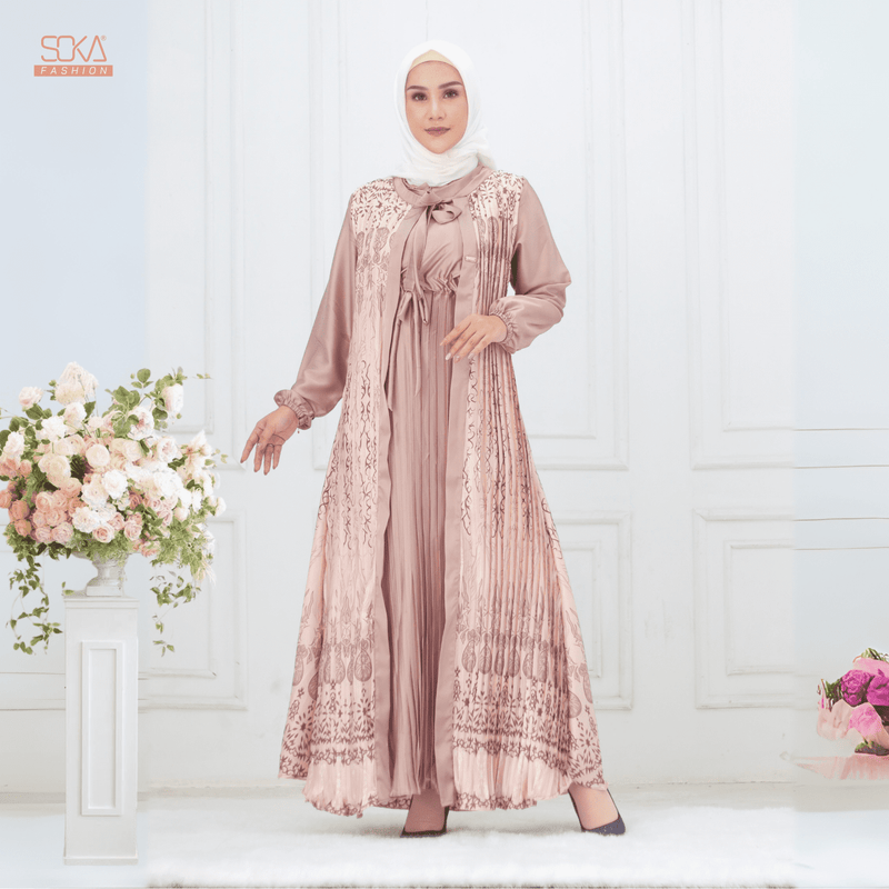 SOKA - Gamis Long Dress Mayna Rosegold  - Fashion Muslim