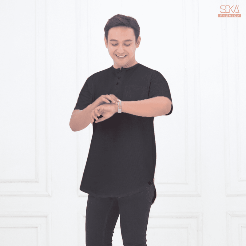 Koko Kurta Dewasa Hazan | Baju Koko Kurta Lengan Pendek Black – Fashion Muslim Pria