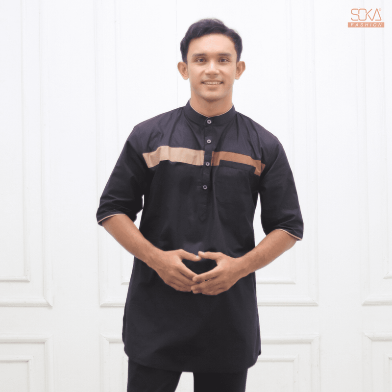 Koko Kurta Dewasa Nazam | Baju Koko Kurta Lengan 3/4 Black – Fashion Muslim Pria