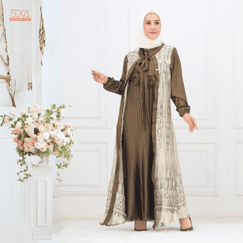 SOKA - Gamis Long Dress Mayna Army - Fashion Muslim