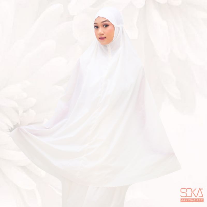 Mukena Dewasa Polos Shana White Laser Cut Bahan Premium - Fashion Muslim