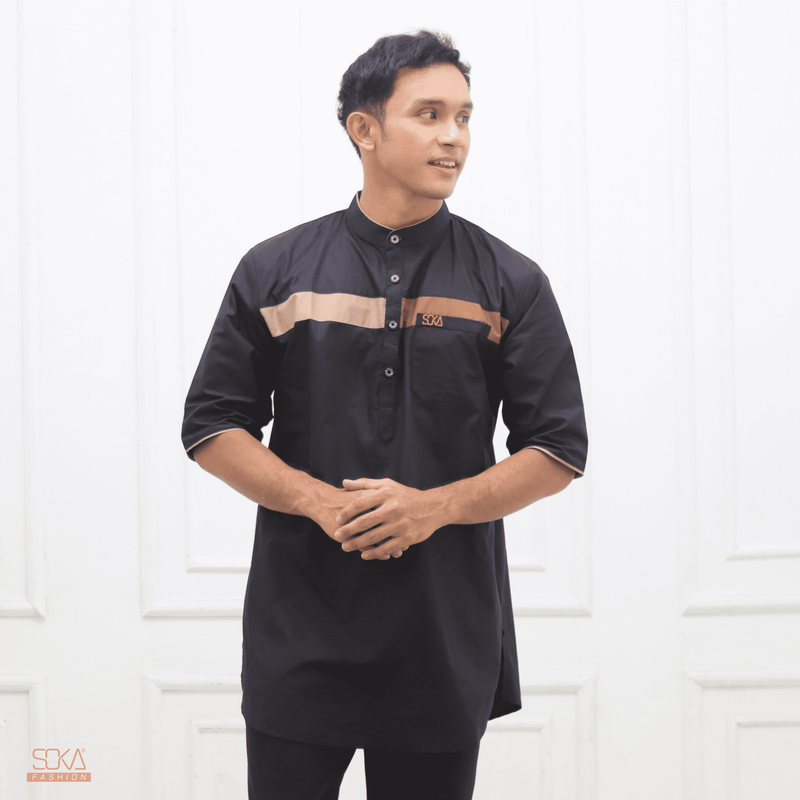 Koko Kurta Dewasa Nazeem | Baju Koko Kurta Lengan 3/4 Black – Fashion Muslim Pria