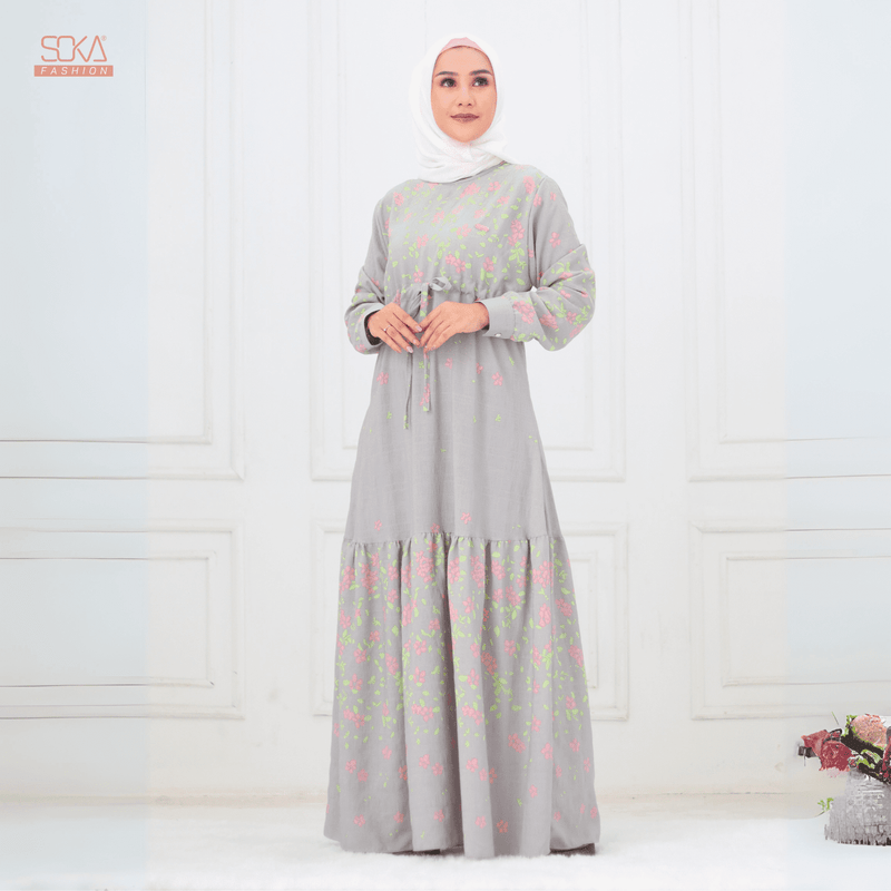 SOKA - Gamis Long Dress Cyana Blue Gray - Fashion Muslim