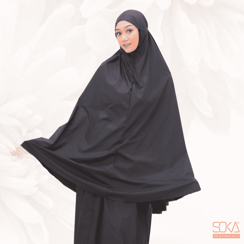 Mukena Dewasa Polos Shana Black Laser Cut Bahan Premium - Fashion Muslim