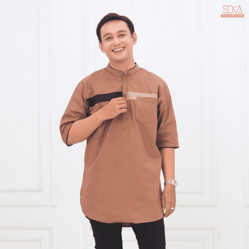 Koko Kurta Dewasa Nazam | Baju Koko Kurta Lengan 3/4 Mocca– Fashion Muslim Pria