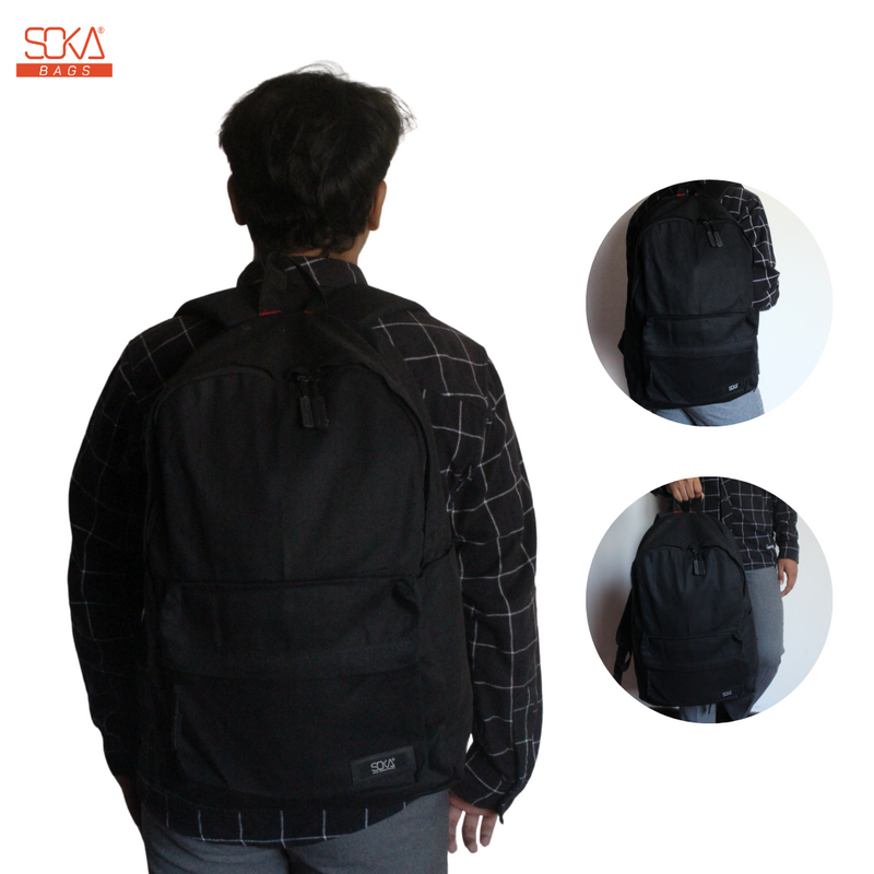 SOKA – Tas Ransel Pria dan Wanita | Backpack Baksya Hitam - Bahan Canvas Premium