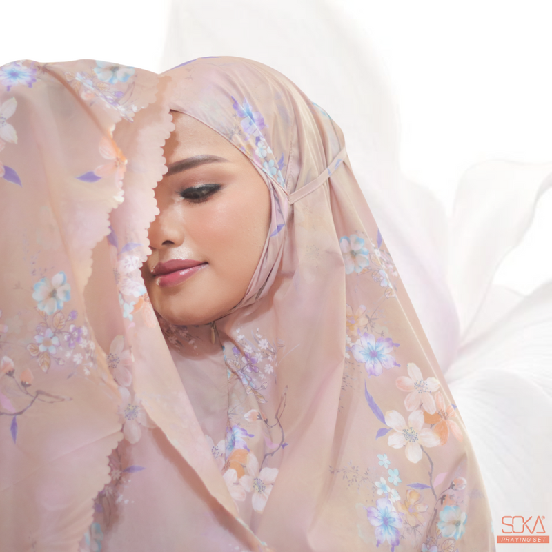 SOKA - Mukena Dewasa Travel Parasut Motif Premium Sora Nude - Fashion muslim