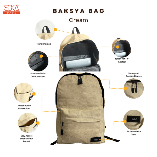 SOKA – Tas Ransel Pria dan Wanita | Backpack Baksya Cream - Bahan Canvas Premium