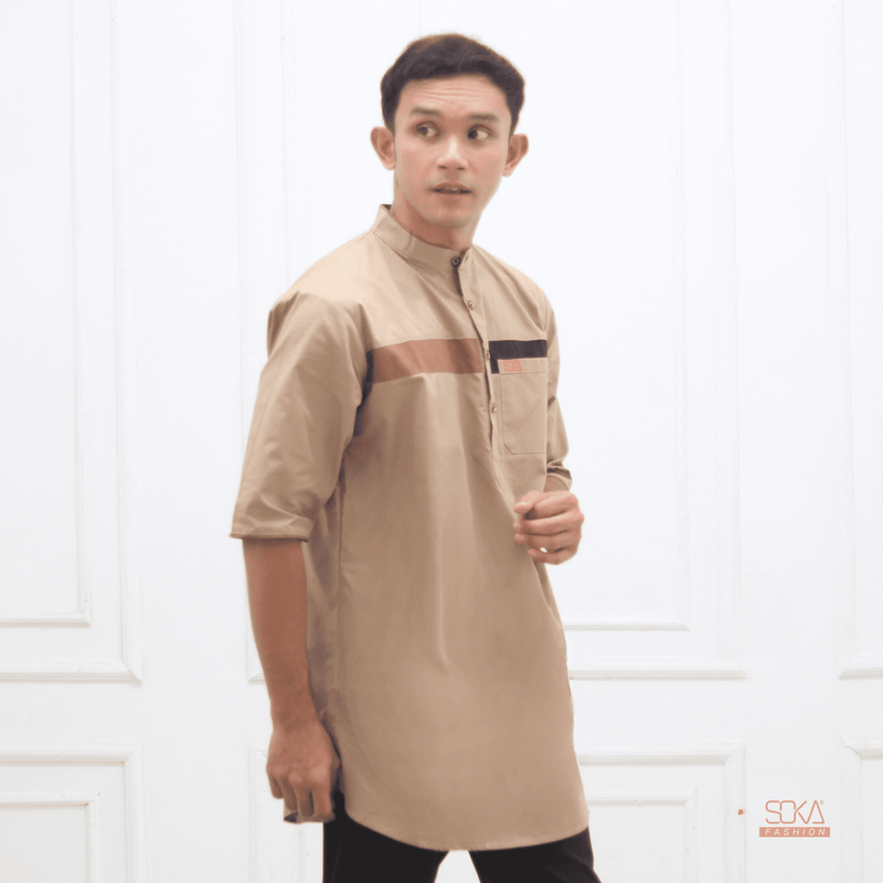 Koko Kurta Dewasa Nazeem | Baju Koko Kurta Lengan 3/4 Cream – Fashion Muslim Pria