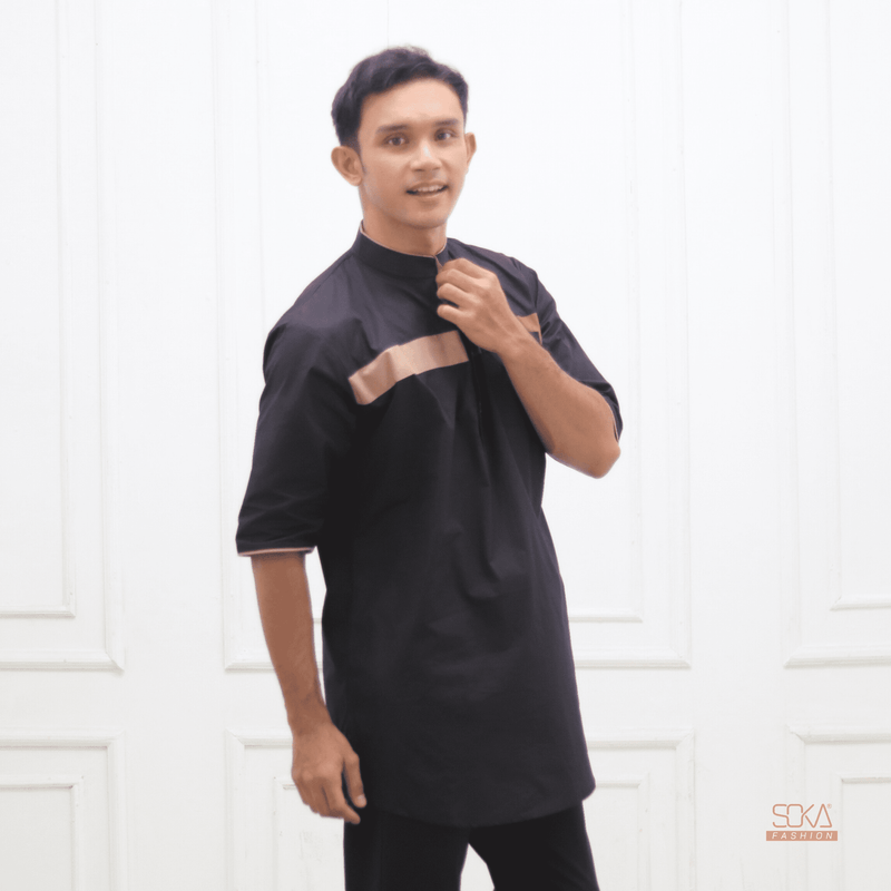 Koko Kurta Dewasa Nazeem | Baju Koko Kurta Lengan 3/4 Black – Fashion Muslim Pria