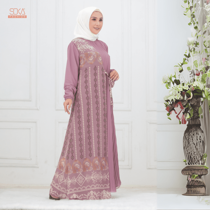 SOKA - Gamis Long Dress Kayna Lavender - Fashion Muslim