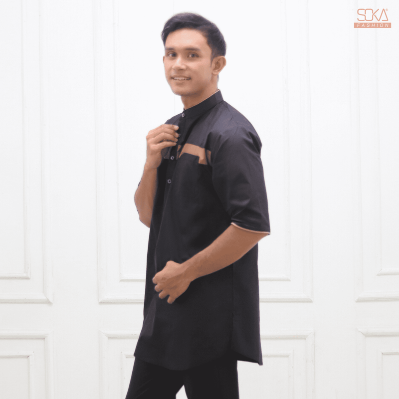 Koko Kurta Dewasa Nazam | Baju Koko Kurta Lengan 3/4 Black – Fashion Muslim Pria