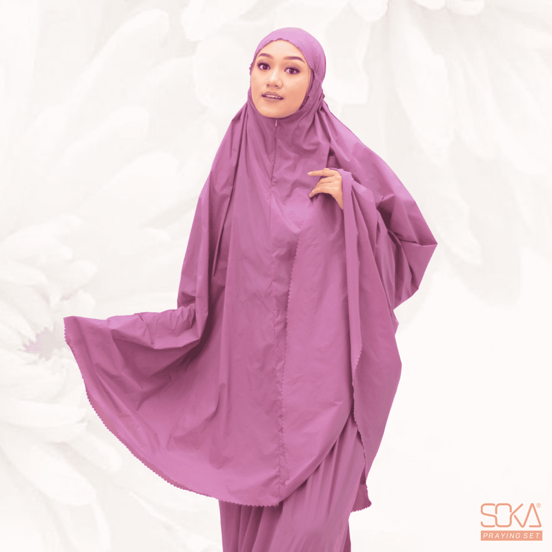 Mukena Dewasa Polos Shana Purple Laser Cut Bahan Premium - Fashion Muslim