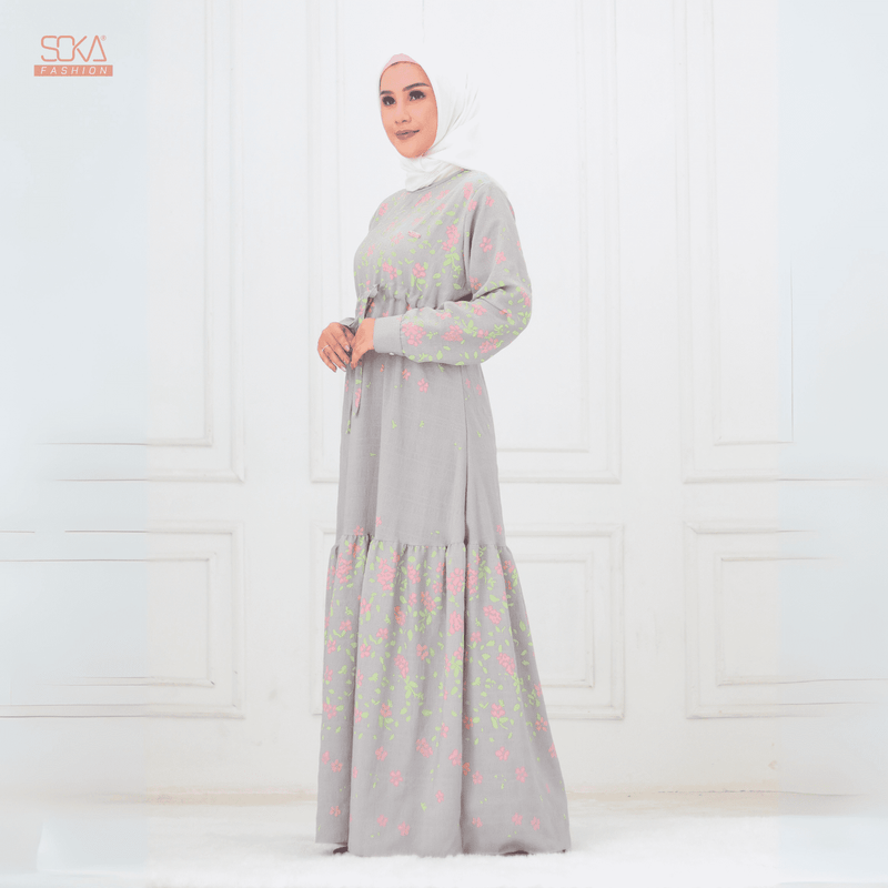 SOKA - Gamis Long Dress Cyana Blue Gray - Fashion Muslim