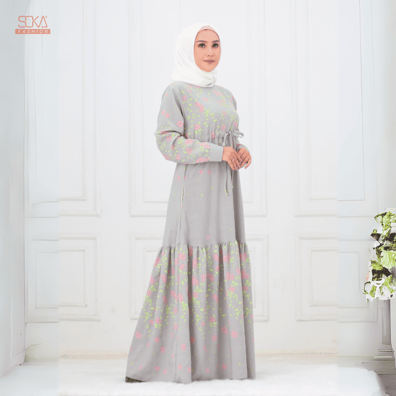 SOKA - Gamis Long Dress Cyana Blue Gray - Fashion Muslim