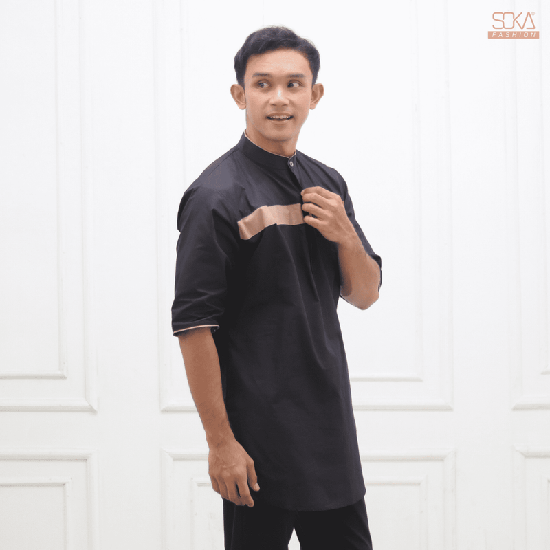 Koko Kurta Dewasa Nazam | Baju Koko Kurta Lengan 3/4 Black – Fashion Muslim Pria