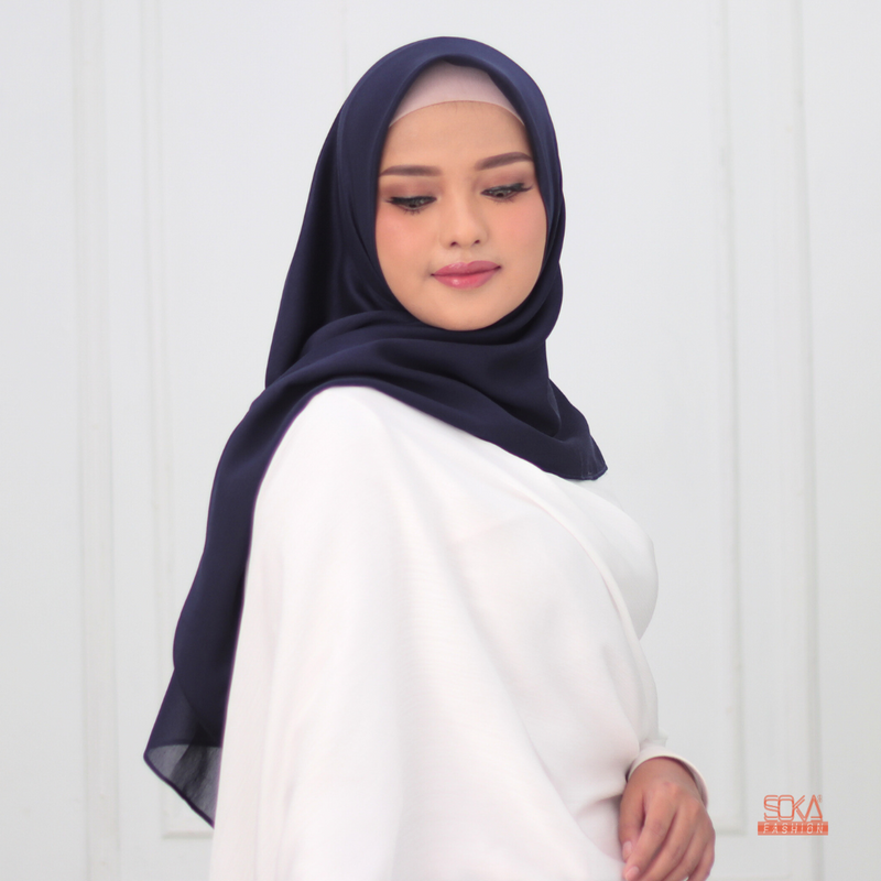 Hijab Segi Empat Paris Premium Navy - Fashion Muslim