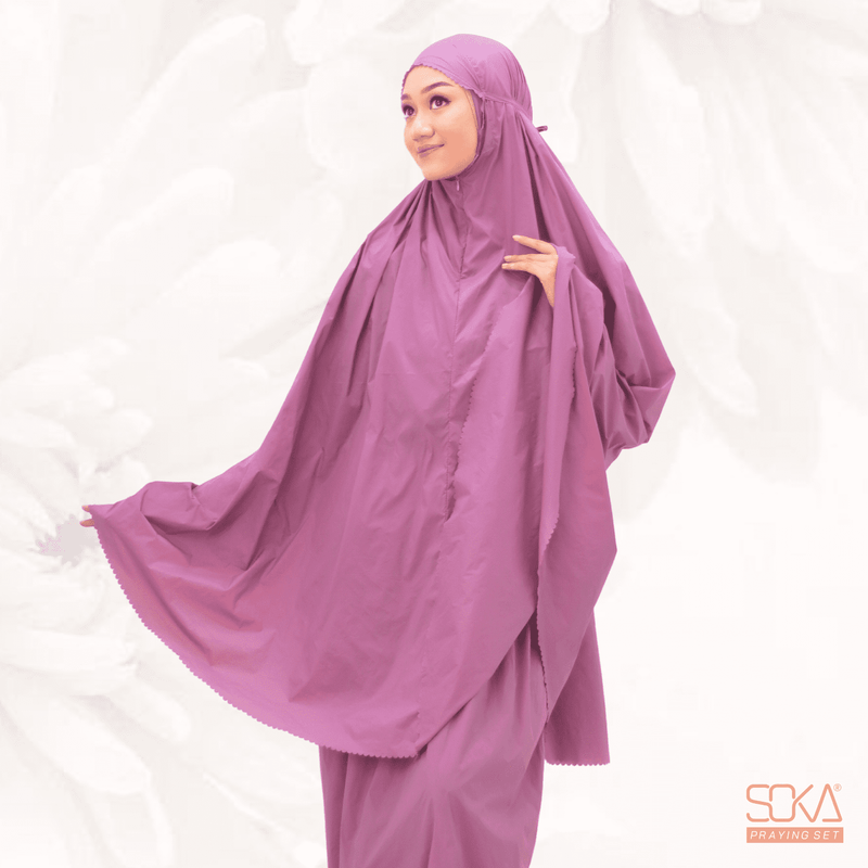 Mukena Dewasa Polos Shana Purple Laser Cut Bahan Premium - Fashion Muslim