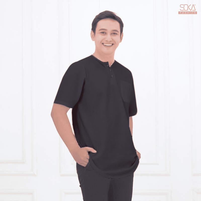 Koko Kurta Dewasa Hazan | Baju Koko Kurta Lengan Pendek Black – Fashion Muslim Pria