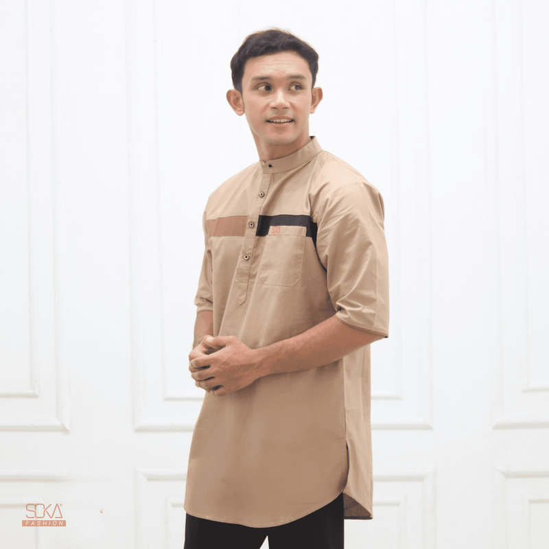 Koko Kurta Dewasa Nazeem | Baju Koko Kurta Lengan 3/4 Cream – Fashion Muslim Pria