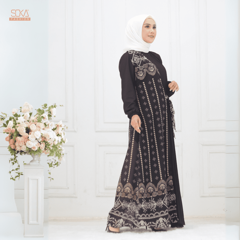 SOKA - Gamis Long Dress Kayna Black - Fashion Muslim