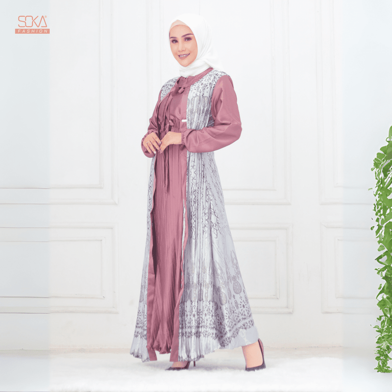 SOKA - Gamis Long Dress Mayna Roseplum - Fashion Muslim
