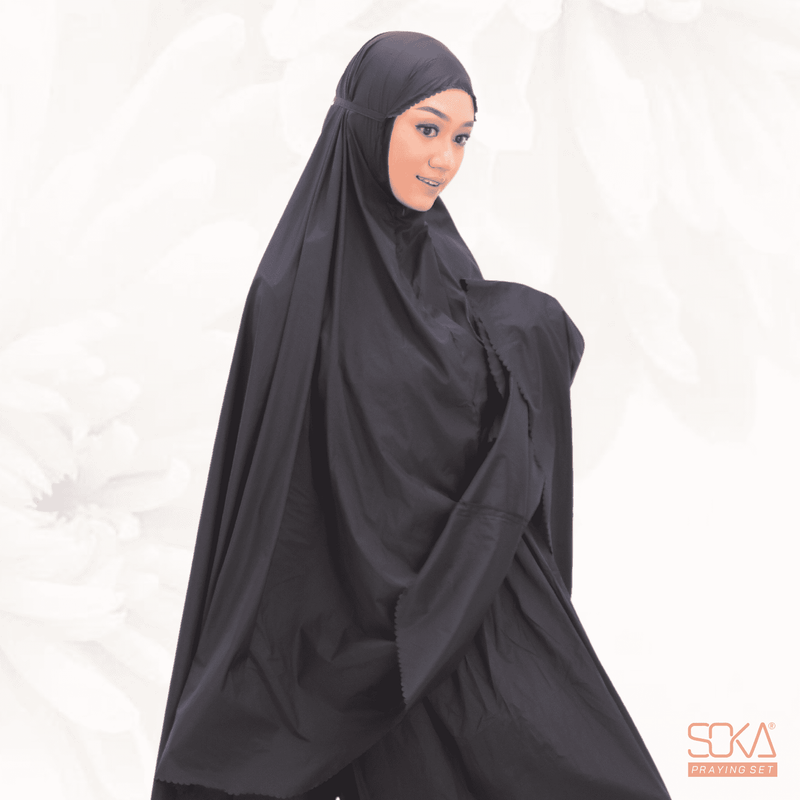 Mukena Dewasa Polos Shana Black Laser Cut Bahan Premium - Fashion Muslim