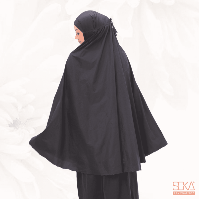 Mukena Dewasa Polos Shana Black Laser Cut Bahan Premium - Fashion Muslim