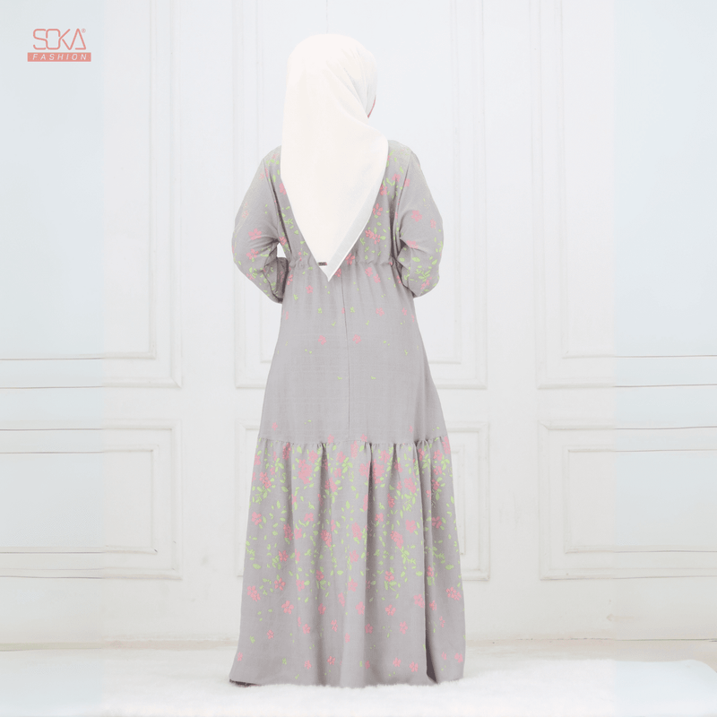 SOKA - Gamis Long Dress Cyana Blue Gray - Fashion Muslim