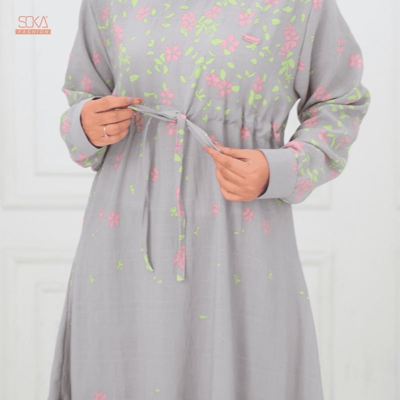 SOKA - Gamis Long Dress Cyana Blue Gray - Fashion Muslim