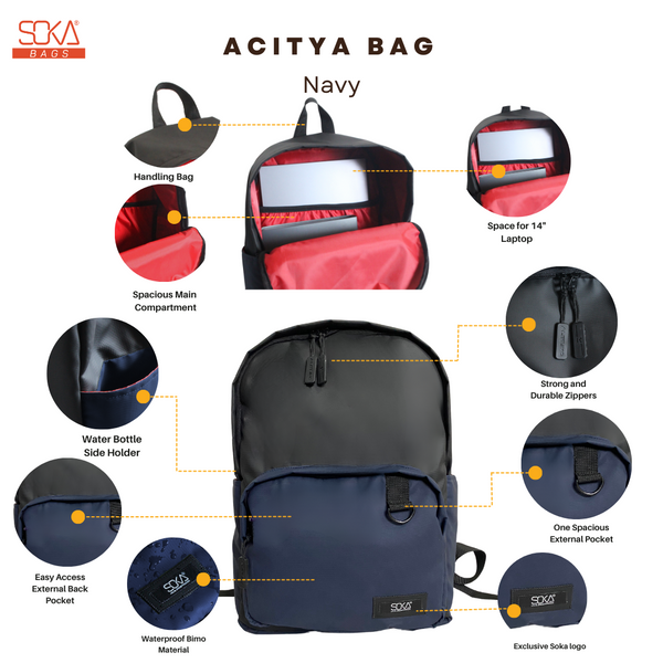 SOKA – Tas Ransel Pria | Backpack Acitya Navy - Bahan Waterproof