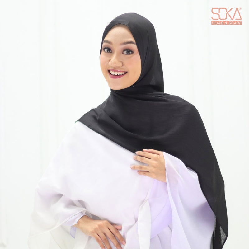 Hijab Pashmina Shimmer Silk Shwarna Black Premium - Fashion Muslim