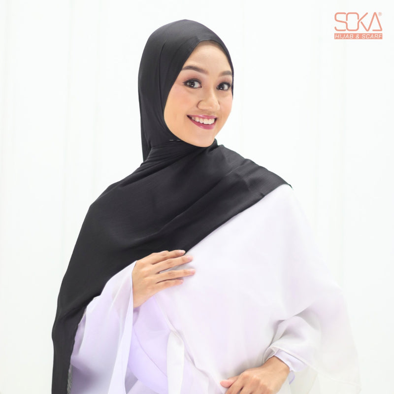 Hijab Pashmina Shimmer Silk Shwarna Black Premium - Fashion Muslim