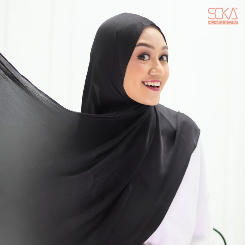 Hijab Pashmina Shimmer Silk Shwarna Black Premium - Fashion Muslim