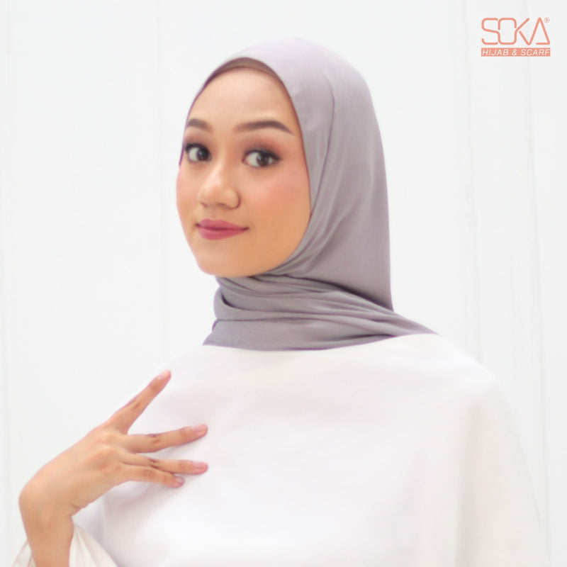 Hijab Pashmina Shimmer Silk Shwarna Grey Premium - Fashion Muslim