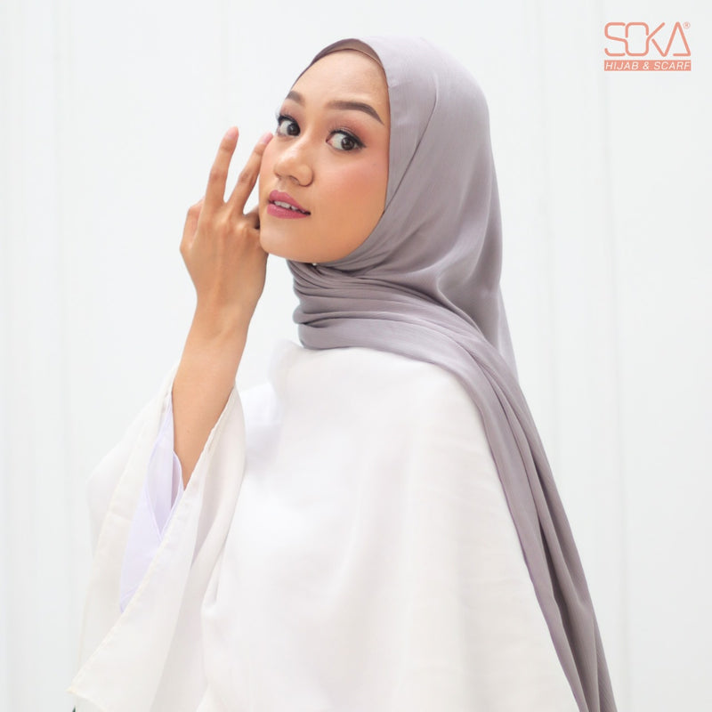 Hijab Pashmina Shimmer Silk Shwarna Grey Premium - Fashion Muslim