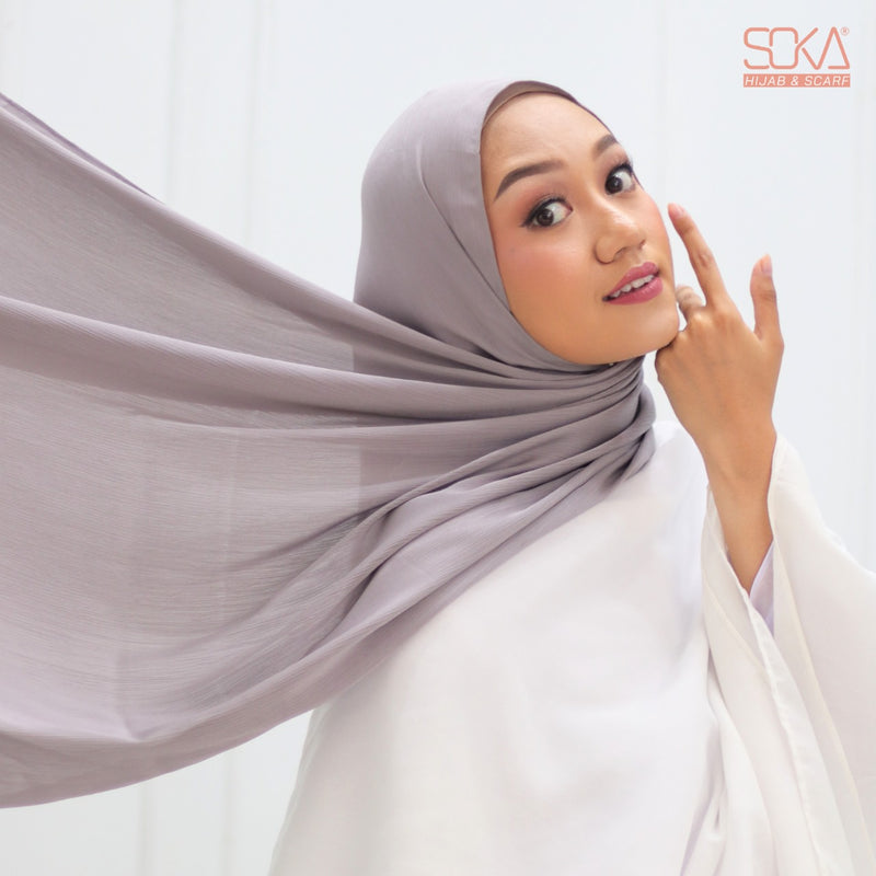 Hijab Pashmina Shimmer Silk Shwarna Grey Premium - Fashion Muslim